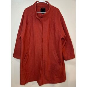 Cynthia Rowley 100% Wool Funnel Neck Coat Rust Orange Plus Size 1X Raglan Sleeve
